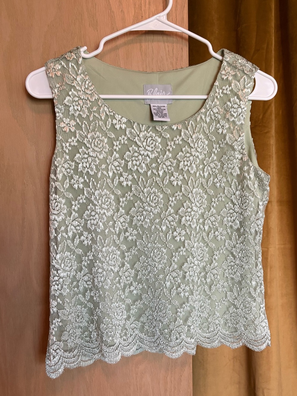 Lace Overlay Sleeveless Camisole in Sage
